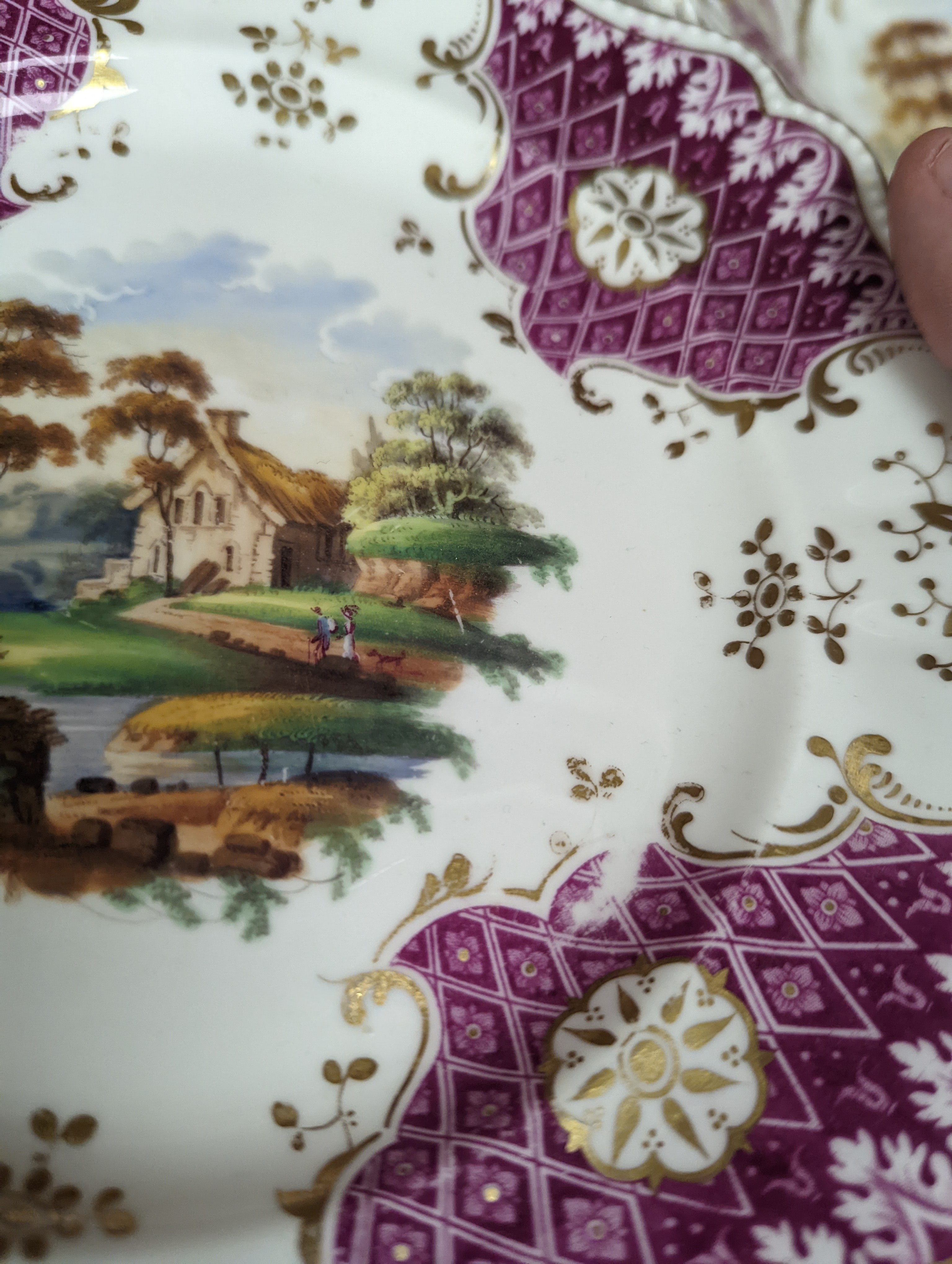 A Ridgways porcelain topographical part dessert service, c.1835, pattern number 2168, the sauce tureens and covers pattern number 2179